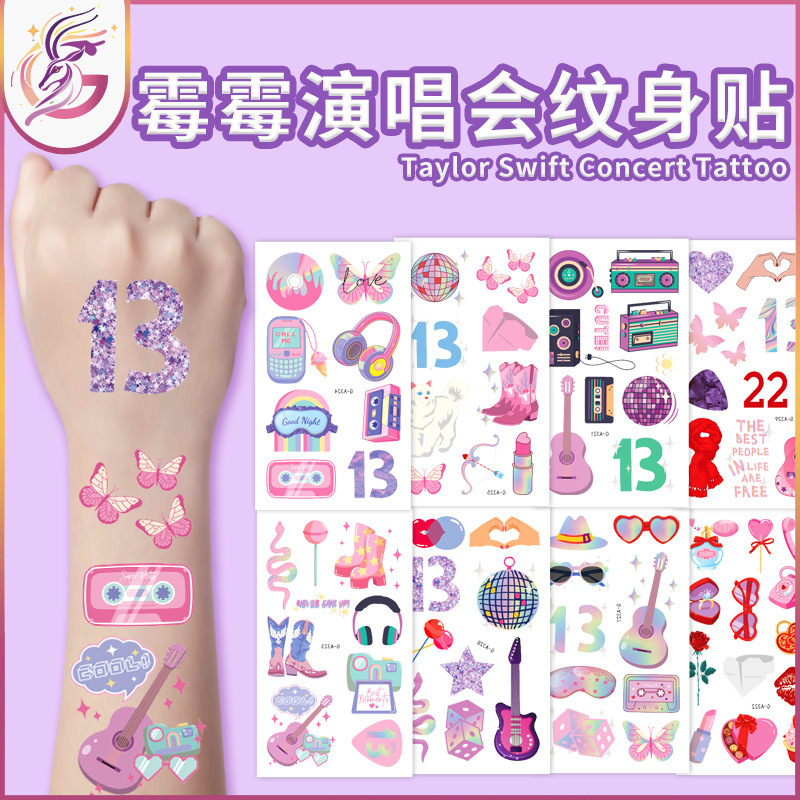 Women's Concert Tattoo Sticker Cross-border Singer Same Pink and Purple Aid Face and Body Disposable Temporary Tattoo Sticker Women's Concert Tattoo Sticker Cross-border Singer Same Pink and Purple Aid Face and Body Disposable Temporary Tattoo Sticker