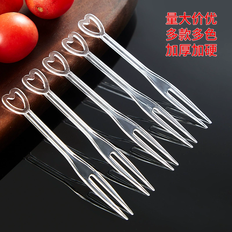 Одноразовая вилка для фруктов в форме сердца Фруктовый знак Коммерческая пластиковая вилка Независимая упаковка Красочная Милая фруктовая вилка Вилка для арбуза