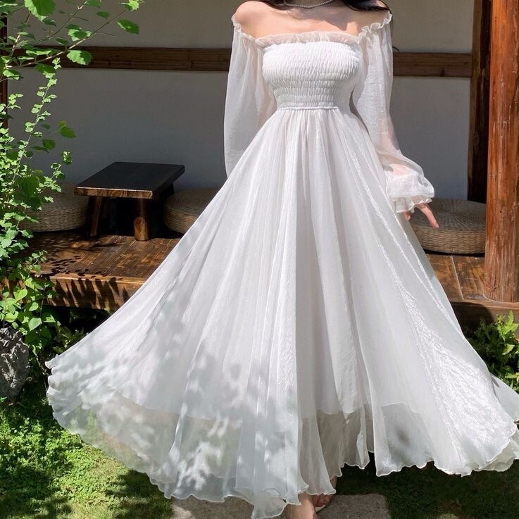 2026 New Style Sanya Seaside Vacation Dress, Large White Chiffon Beach Dress, Ultra-Long Solid Color Dress 2026 New Style Sanya Seaside Vacation Dress, Large White Chiffon Beach Dress, Ultra-Long Solid Color Dress
