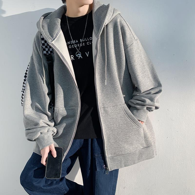 Cremallera cardigan suéter hombres de Hong Kong estilo moda marca suelta Abrigo con capucha moda ins otoño juventud color sólido top