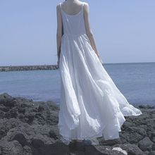 波西米亞裙黑白長不規則大擺吊帶連衣裙夏季新款度假雪紡沙灘裙