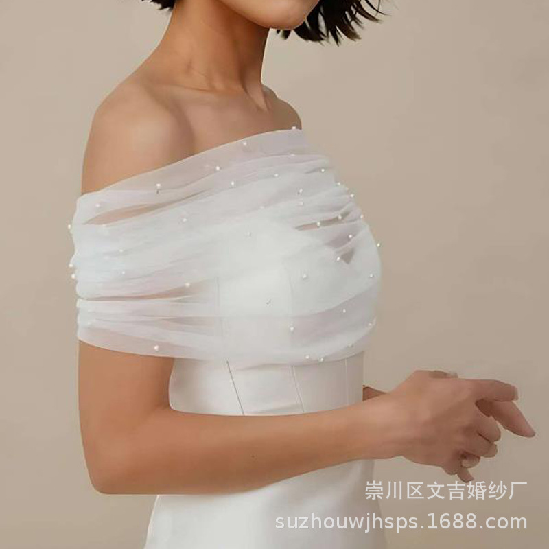 Cross-Border Bridal One-Shoulder Cape Simple Wedding Dress Bridesmaid Dress Covering Breasts Amazon Bridal Shawl Accessories