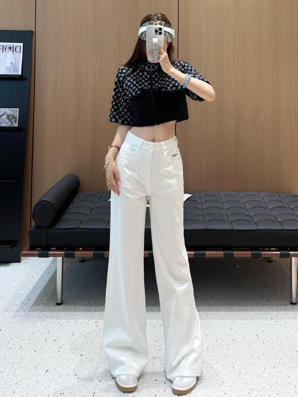 白色刺绣款高档小众牛仔裤藏肉显腿长高腰阔腿裤南油女秋季直筒裤|undefined