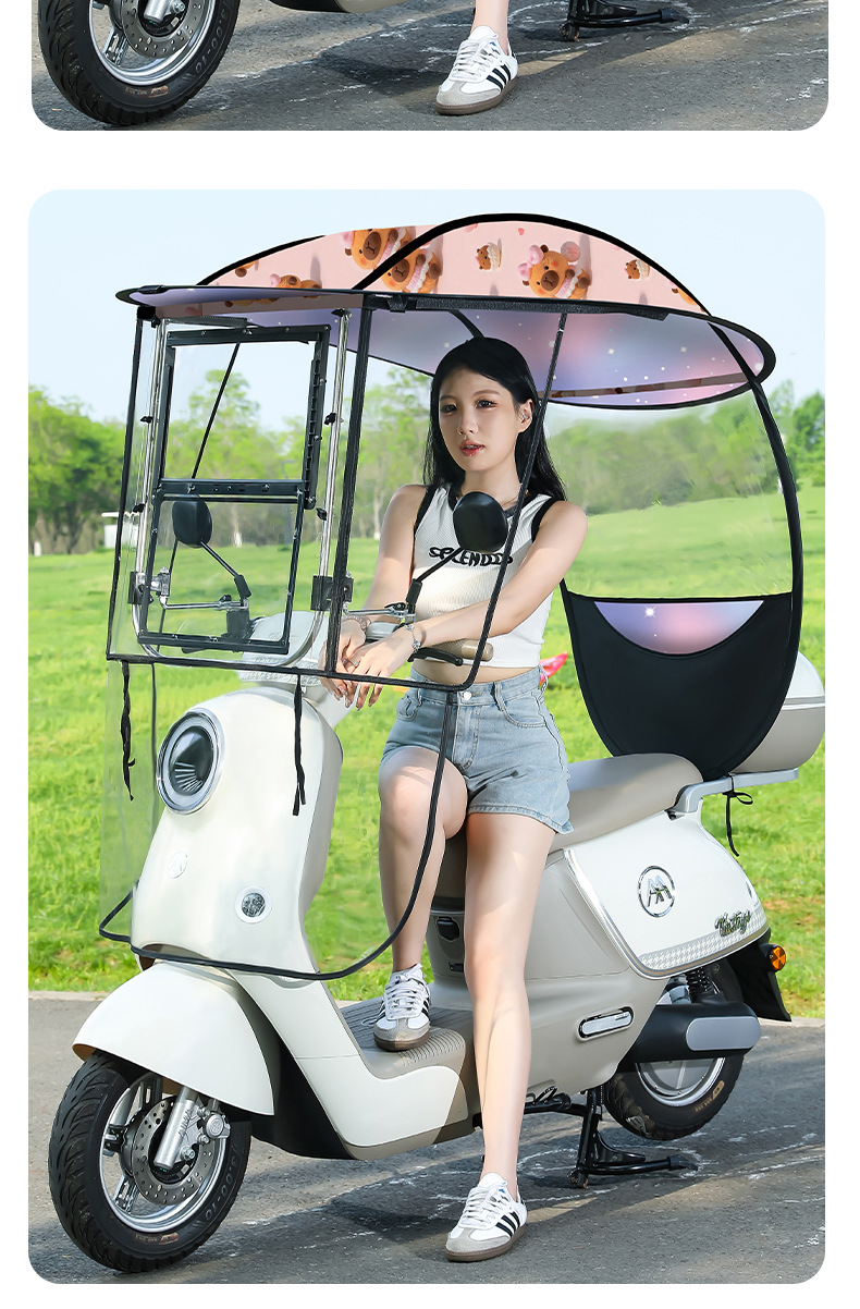 Quick-Release Folding Rain Canopy for Electric Vehicles, Windproof and Sunshade for Electric Bikes and Motorcycles, Thickened Sunshade Canopy