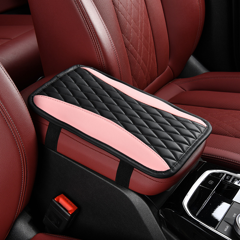 Armrest Pad PU: Universal Armrest box pad - two-tone-black-pink-no-side-pocket