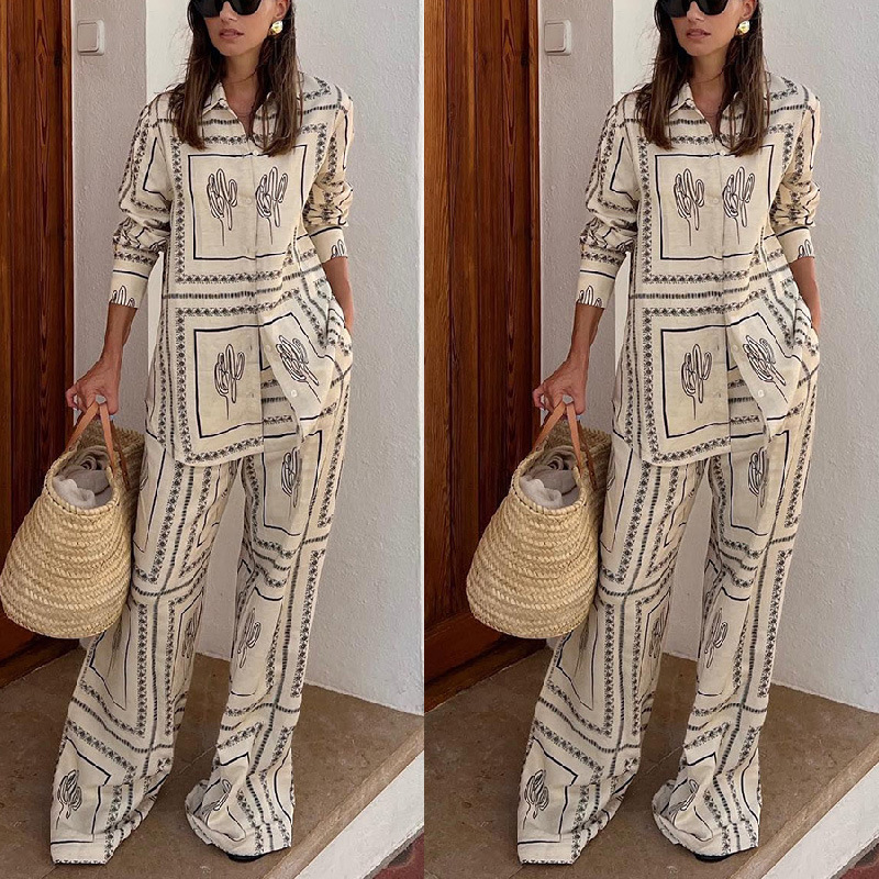 182g Weight Long Sleeve Sleeve Length Daily Street Women's Casual Printing Polyester Printing Pant Co-ord Set Pants Sets