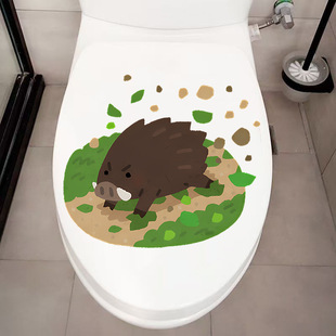 Creative Funny Cartoon Wild Boar Toilet Seat Decorative Stickers Full Bathroom Toilet Waterproof Wall Stickers
