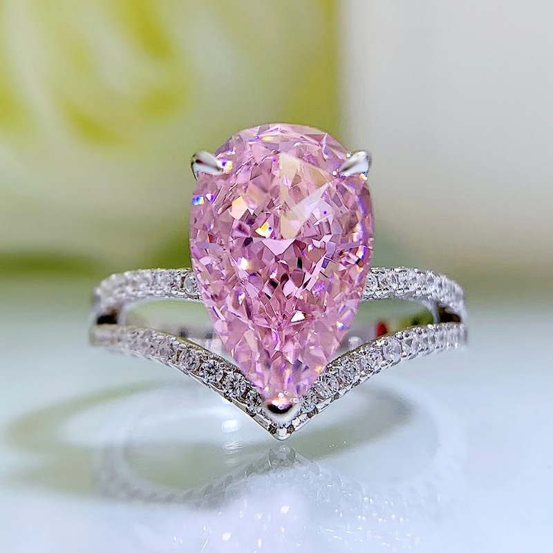 Longlong Gold Jewelry New European and American Hot Selling High Carbon Diamond Ring 8*12 Ice Flower Cut Engagement Large Diamond Ring Women's Sterling Silver