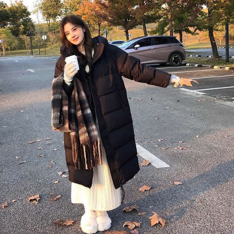 网红贝贝冬季新款长款过膝羽绒服女连帽宽松时尚洋气加厚保暖外套|undefined