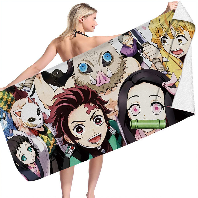 Cartoon Anime Series Super Fine Fiber Double-Sided Fleece Beach Towel Swim Towel Versatile Square Beach Towel
