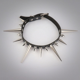 European and American Cross-border New Punk Gothic Long and Short Rivets Spiked Leather Collar PU Leather Necklace Neck Chain