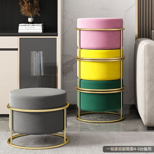 Small Bench Household Round Stool Living Room Coffee Table Sofa Stool Creative Short Shoe Stool Fashion Fabric Soft Pier Internet Popular