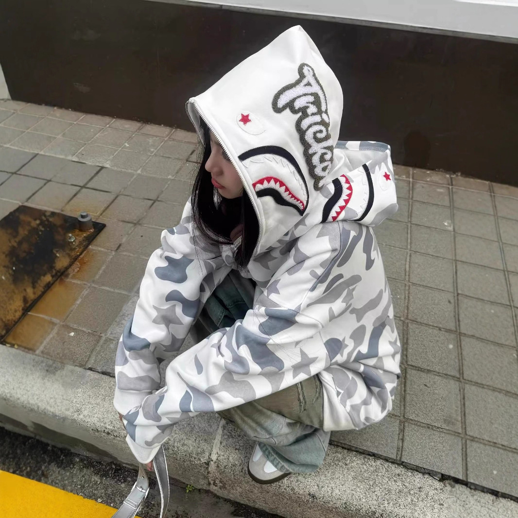 아메리칸 레트로 더블 캡 틈새 디자인 후드 티셔츠 남성용 지퍼 카디건 내셔널 트렌드 봄, 가을 루즈 자켓