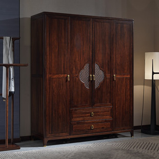 New Chinese Style Wardrobe Ebony Four-Door Wardrobe Double-Door Storage Cabinet Modern Simple Bedroom Complete Set of Furniture