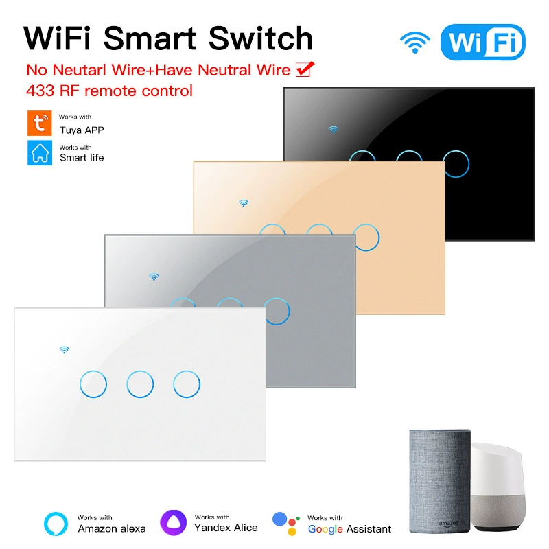 WiFi сенсорный настенный выключатель (Tuya) серия Graffiti, 120 В, голосовое управление Alexa/Google, 1–3 канала