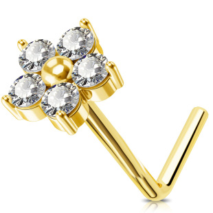 All-Over Silver 925 Trendy Niche High-End Nose Ornament White Zircon L Rod Hot Selling Piercing Jewelry Micro-Inlaid Flower Nose Nail