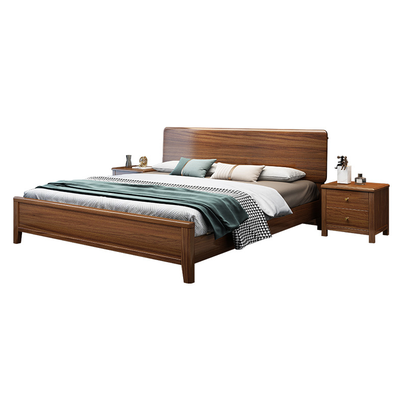 Moderno minimalista nórdico nogal cama de madera maciza 1,8 m dormitorio principal cama doble 1,5 m cama minimalista de boda venta al por mayor directa