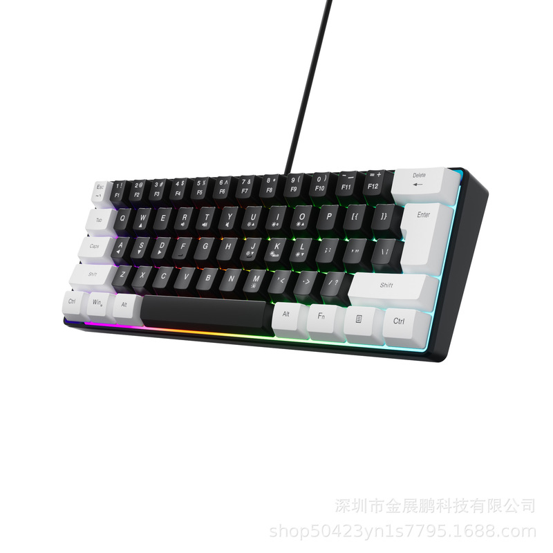 Wired 61-Key Membrane Keyboard for Gaming and Office Use, Mechanical Feel Keyboard, Rgb Backlight, Compact Mini Keyboard