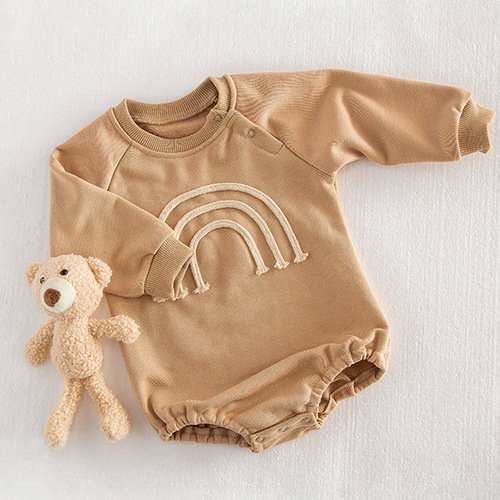 Baby and Toddler Cross-border Spring and Autumn Seasonal Clothing Rainbow Long-Sleeve Onesie for Boys and Girls, Cute Crawling Suit Hati
