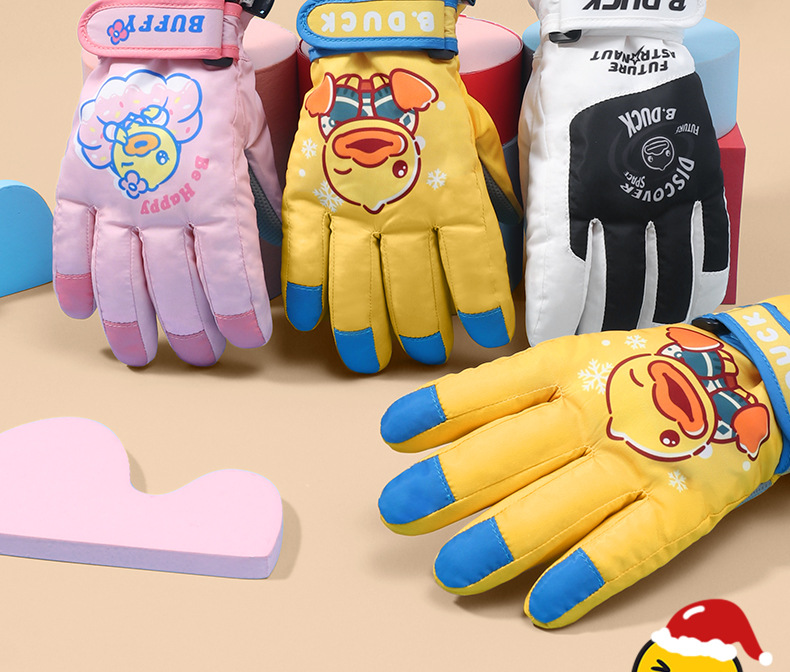 B.duck Little Yellow Duck Children's Ski Winter Boys Waterproof Non-slip Thickened Cold-proof Warm Gloves Girls_voghion.com