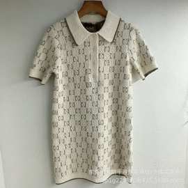 25秋冬新款南油高定G家时尚满印字母提花翻领连衣裙Polo针织衫女