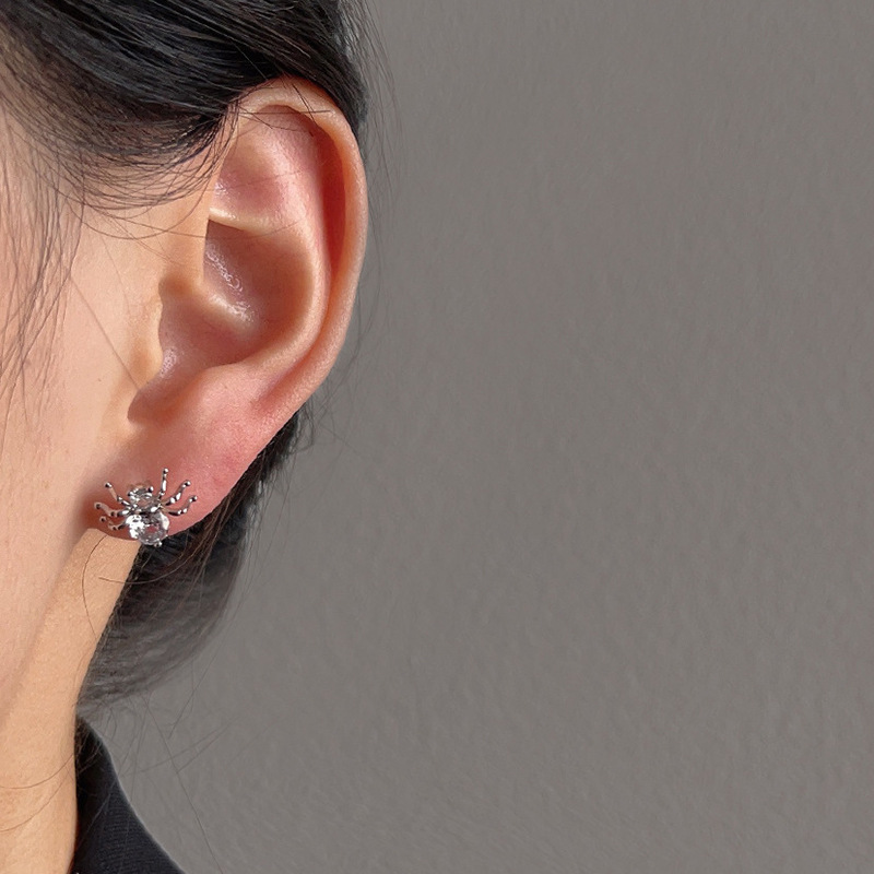 Zircon Inlay Material Ear Studs Classification 1 Pair Halloween Cool Style Spider Inlay Copper Zircon Ear Studs