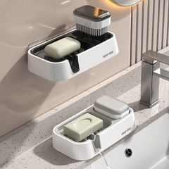 Nordic Style Soap Dispenser No Water Accumulation Wall-Mounted Drill-Free Washbasin Creative Double Layer Storage Shelf Bathroom Soap Dispenser