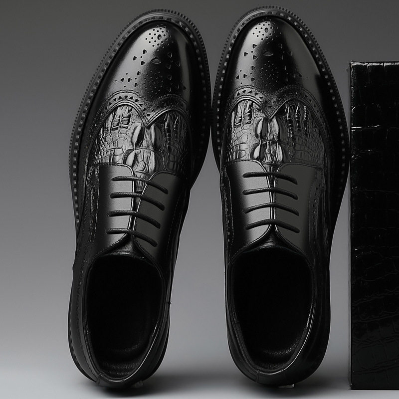 Giày da nam da bò thật kiểu Oxford Brogue Anh, đế thấp, dây buộc, dễ phối đồ công sở và đi tiệc cưới — Màu nâu, Màu đen, Màu đen lót nhung