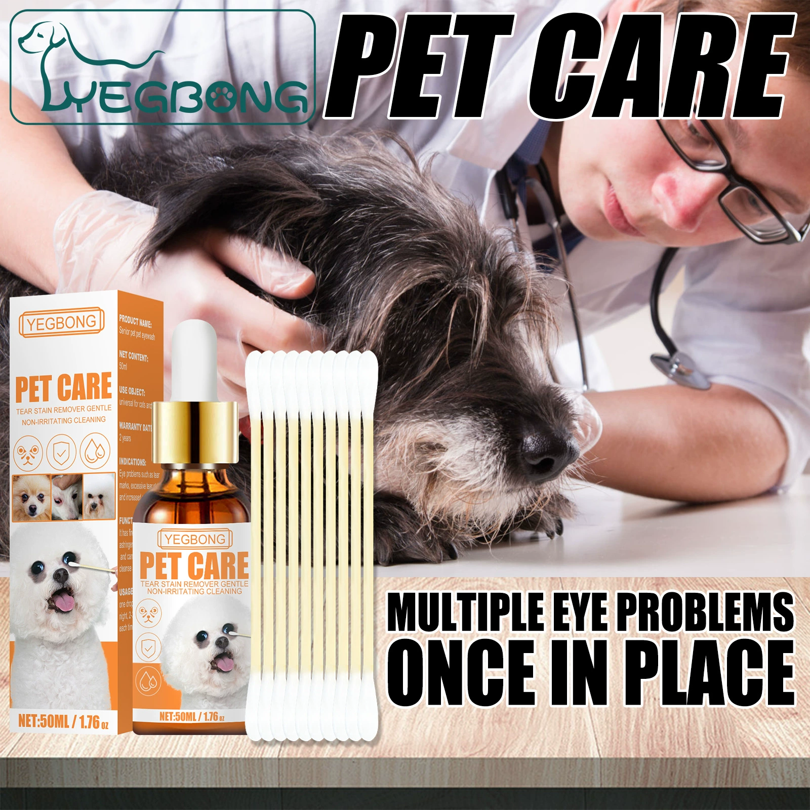 Yegbong Pet Eye Wash Мягкое средство для кошек и собак Универсальное удаление слезоточивых пятен Удаление слезоточивых пятен Уход за глазными каплям
