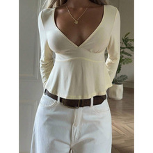 T 28546 V-neck Slim Long Sleeve Tee V ��������ɫ���� T ��