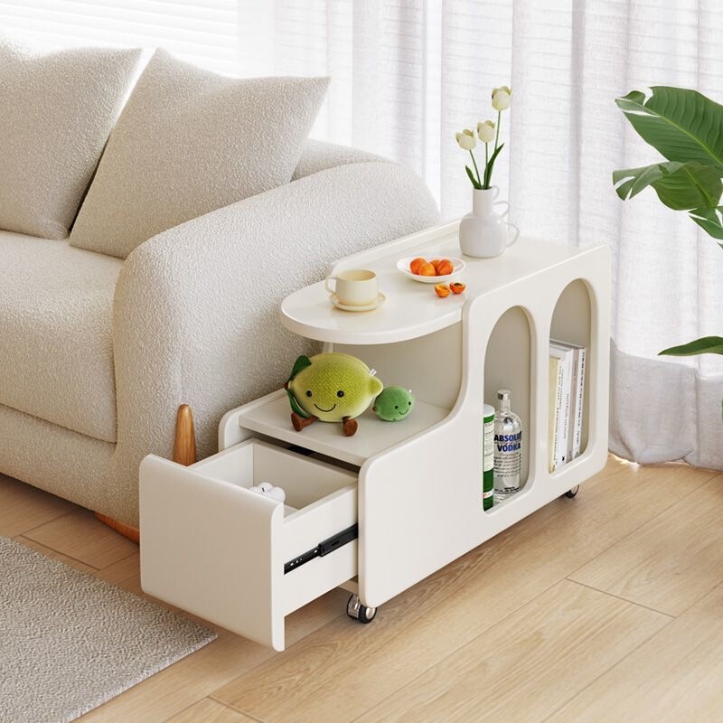 Cream-Style Coffee Table, Small Side Table for Living Room, Movable Trolley Table, Home Use Sofa Side Cabinet, Snack Storage Side Cabinet Cream-Style Coffee Table, Small Side Table for Living Room, Movable Trolley Table, Home Use Sofa Side Cabinet, Snack Storage Side Cabinet
