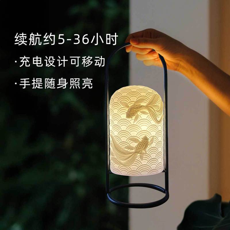 泉州陶瓷小夜灯充电氛围灯轻奢卧室创意新中式夜灯摆件乔迁送礼|undefined