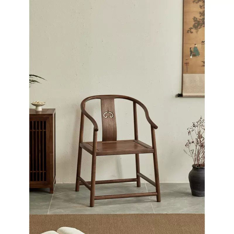 叙木新中式圈椅黑胡桃木围椅实木太师椅茶椅红木休闲椅主人椅餐椅