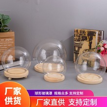 木制底座圆球形玻璃罩手办永生花玻璃罩微景观工艺摆件玻璃防尘罩