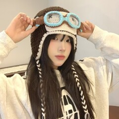 檀健次同款针织帽女2025新款美式复古薄款大头围包头飞行帽护耳帽