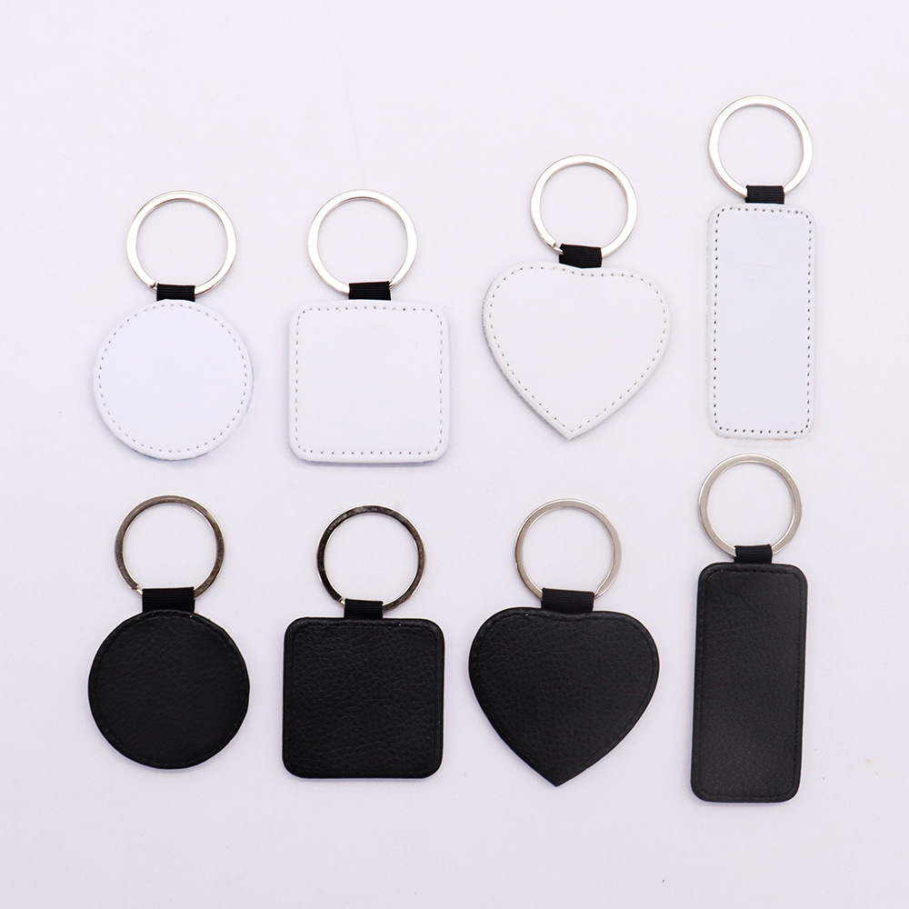 Sublimación llavero en blanco pu cuero Transferencia de Calor impresión en blanco redondo ribete joyería DIY fuente fábrica al por mayor