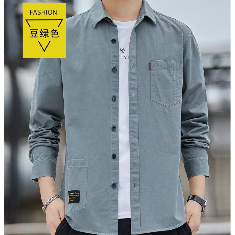 Ropa de hombre de alta gama 100% algodón suelta chaqueta de manga larga camisa de los hombres de primavera y otoño camisa de los hombres de moda abrigo de mezclilla