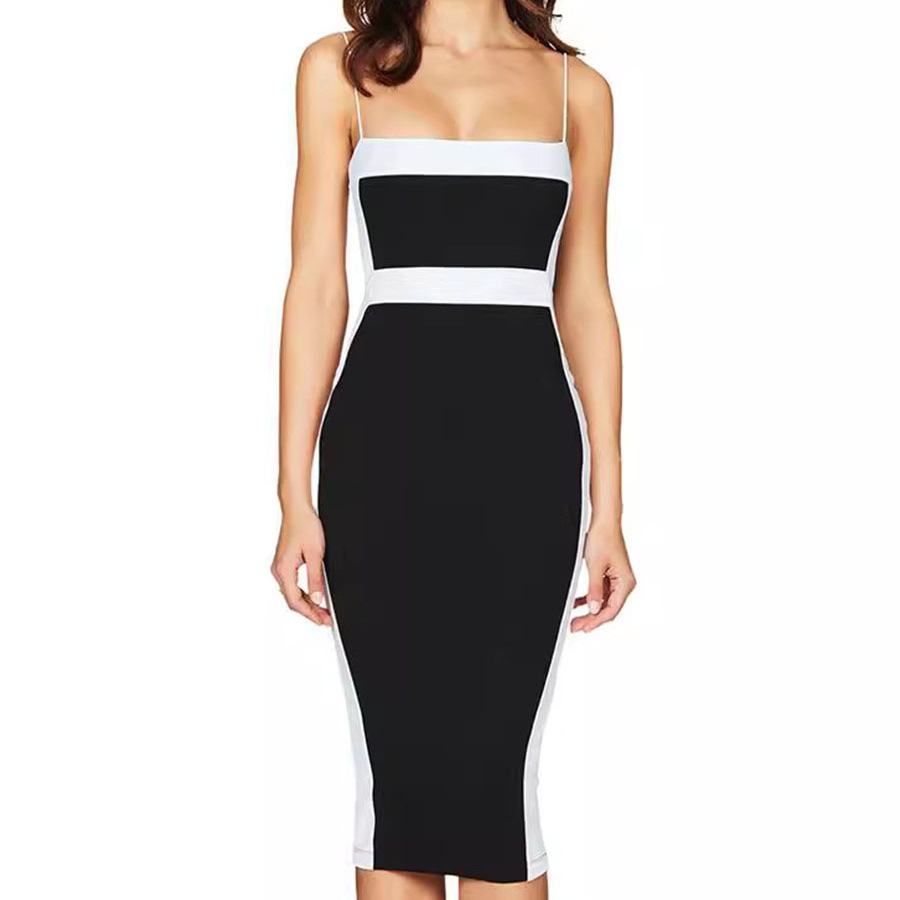 Europe and the United States cross-border 2024 new women's color contrast sexy tight party dress strap women's party dress