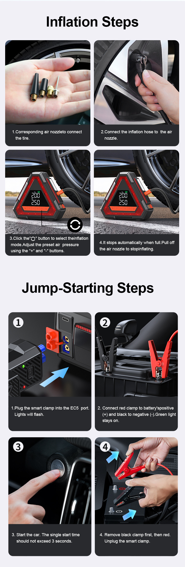 [N15] Cross-Border Car Emergency Starting Power Supply and Air Pump All-In-One Portable Battery Jump Starter
