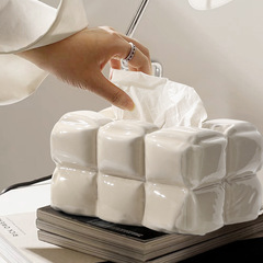 Ins light luxury ceramic tissue box decorative living room cream style modern household coffee table tissue box dining table decoration