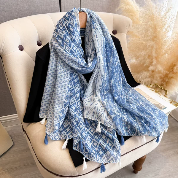 Cross-Border New Colorful Printed Tassel Cotton and Linen Scarf Bohemian Literary Retro Decorative Sun Protection Shawl