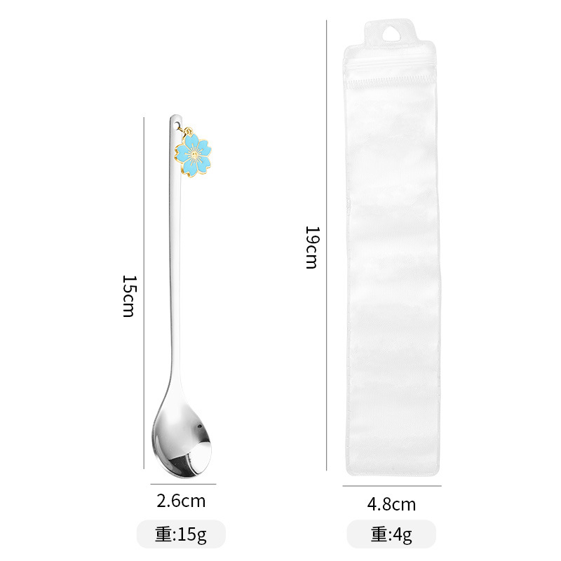 Cucchiaio da dessert per caffè in acciaio inossidabile transfrontaliero con ciondolo creativo a forma di fiore di ciliegio giapponese, colore oro._voghion.com