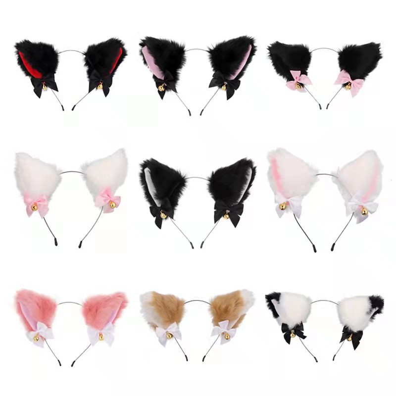 Japanese Style Cute Plush Bell Bow Lolita Headwear Fox Ear Accessories Cat Ear Hair Band Fox Hair Clip