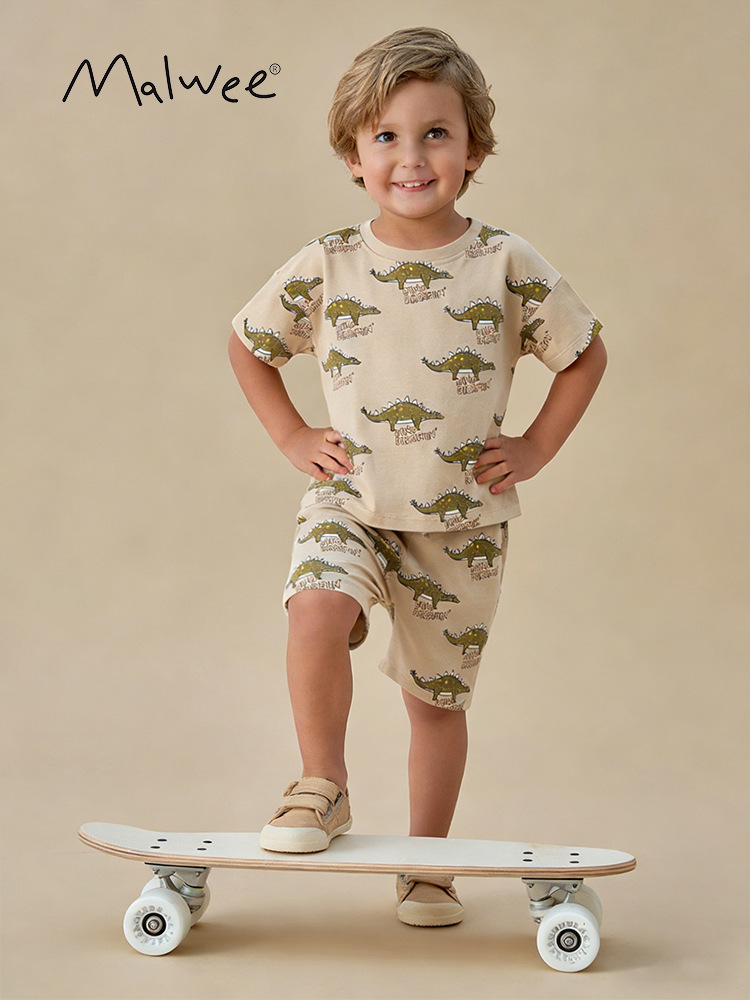 Malwee transfronterizo de niños de dos piezas de verano nuevo estilo europeo y americano de niños de cuello redondo de manga corta pantalones de cintura elástica image 1