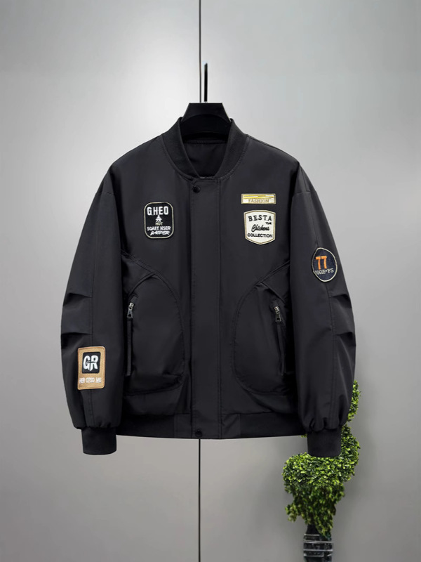 加大码潮牌美式贴标重工刺绣夹克男士秋季新款宽松棒球服外套上衣|undefined