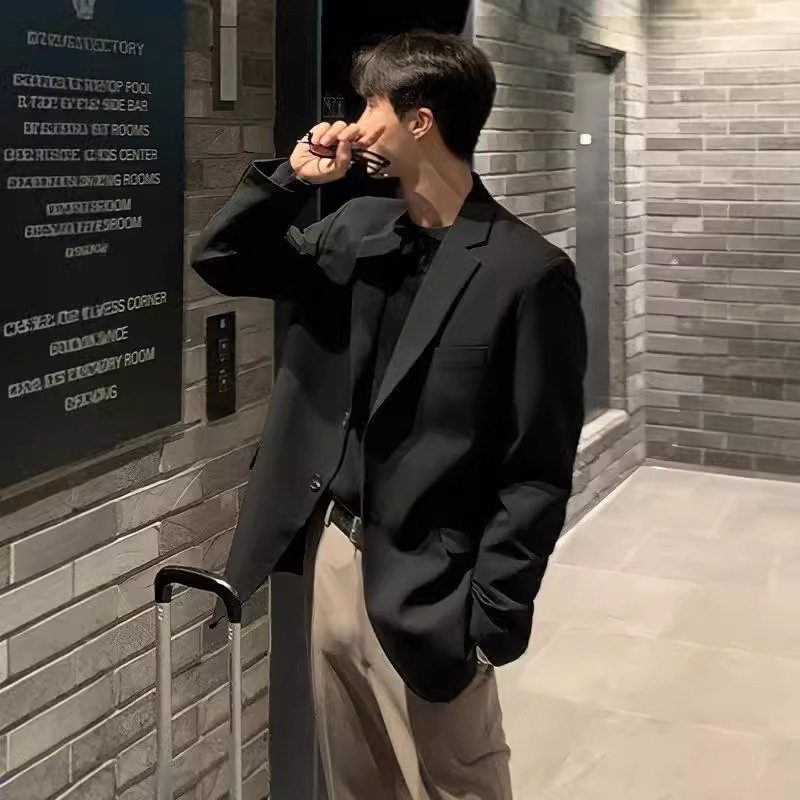 Korean Style Casual Small Suit Jacket Men's Autumn New Simple All-match Loose Black Single Suit Jacket Uniform