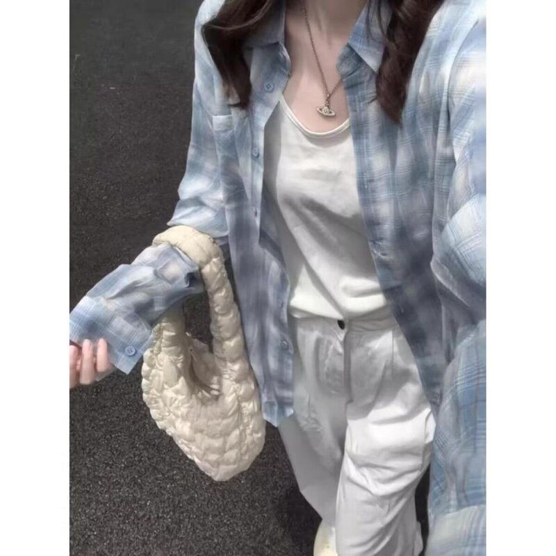 Spring and Autumn Thin Sun Protection Tops Long Sleeve Top Women's Loose Lazy Blue Striped Shirt Design Casual Shirt Spring and Autumn Thin Sun Protection Tops Long Sleeve Top Women's Loose Lazy Blue Striped Shirt Design Casual Shirt