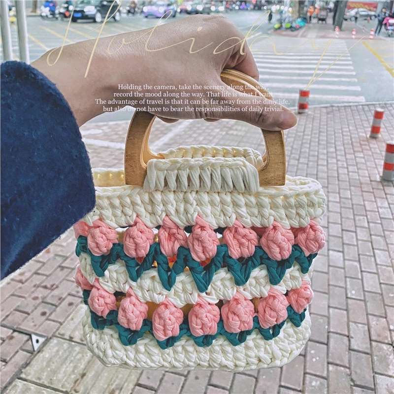 Línea de tela de bricolaje tejida a mano Bolso de tulipán Bolso de material Bolso para novias generosas y dulces