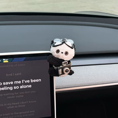 Car ornaments: Interior Decorations, High-End Decorations for - glasses-panda-black-leather-camera-lying-ornament