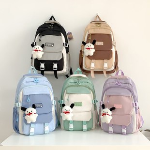 School Bag Female Campus Japanese Junior High School and High School Large Capacity Durable Backpack Korean Version College Student Contrasting Color Travel Backpack